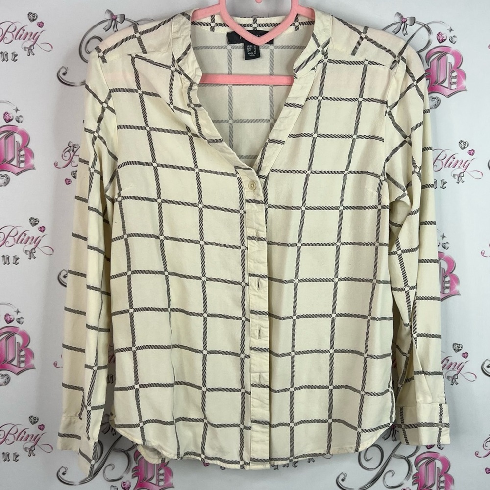 Primark button down shirt long sleeve Beige Checkered Button Down Shirt black